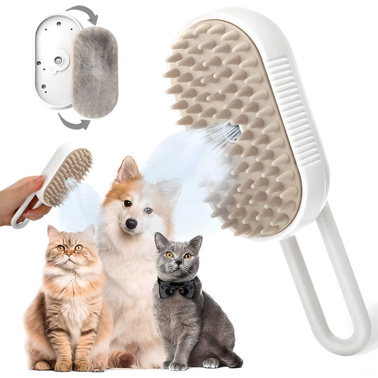 Steam brush for dog and cat – compact plastic steamy grooming brush from Sharattn