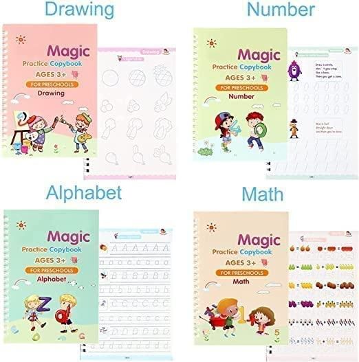 Sharattn magic practice copybook 4-book set with disappearing ink pen and 10 refills for kids India