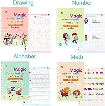 Sharattn magic practice copybook 4-book set with disappearing ink pen and 10 refills for kids India