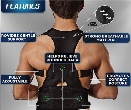 Sharattn black adjustable posture corrector belt with buckle for back support and alignment India