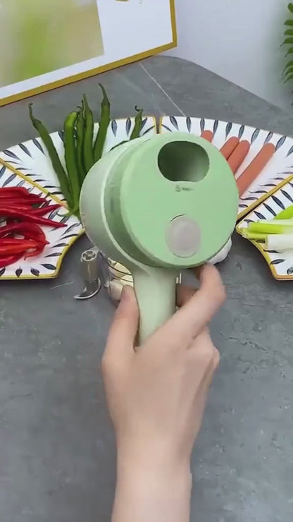Simplify your kitchen with the Sharattn™ 4-in-1 Electric Vegetable Cutter. Wireless, portable, and easy to clean. Perfect for slicing, mincing, and peeling!