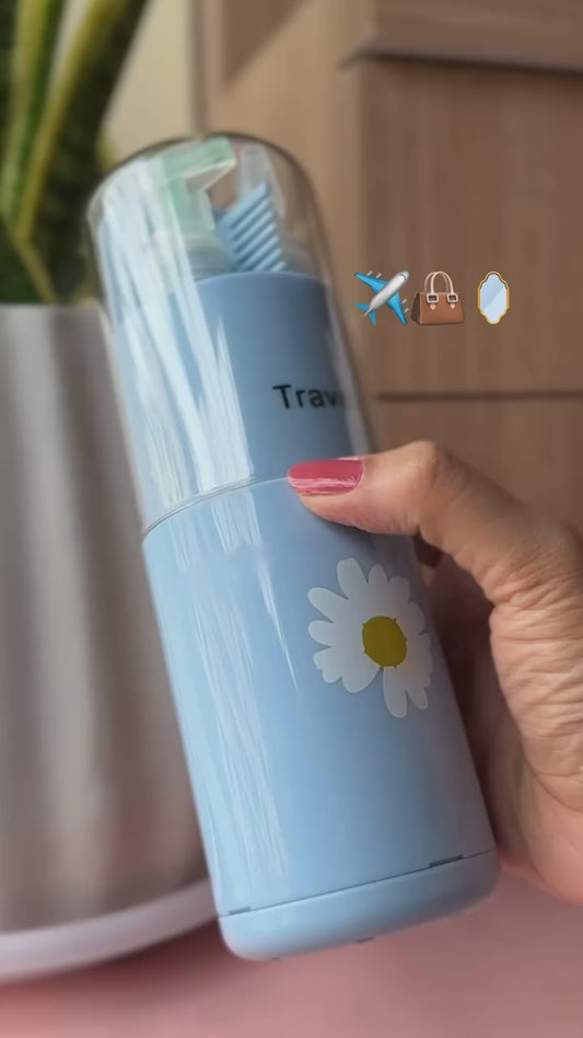 Pack smart with the Sharattn™ 6-in-1 Travel Kit. Holds toothbrush, toothpaste, shampoo, and towel in one compact cup. Leak-proof and portable.